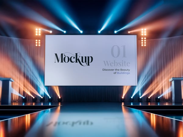 TELA EM PALCO MOCKUP EVENTO PALESTRA TEATRO CONHECIMENTO PSD