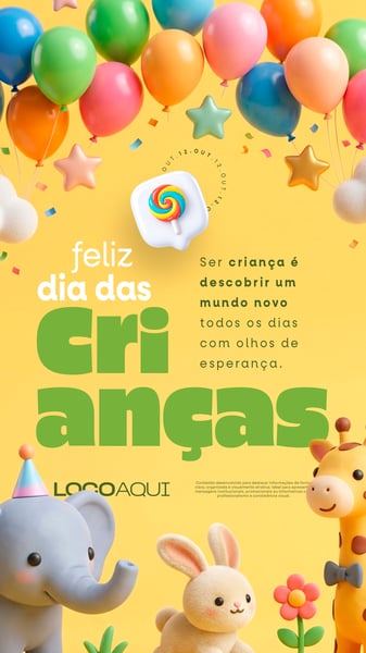 COMEMORAÇÃO DIA DAS CRIANÇAS COLORIDO SOCIAL MEDIA FLYER PSD EDITÁVEL STORY
