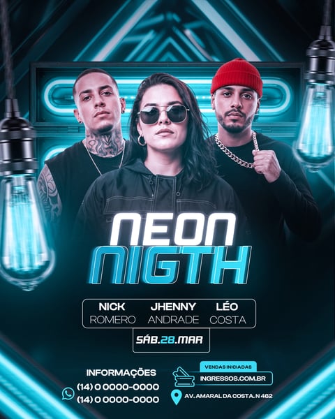 FLYER NEON NIGHT PSD EDITÁVEL