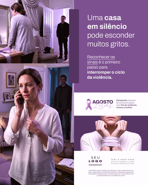 AGOSTO LILÁS CAMPANHA DE CONSCIENTIZAÇÃO E COMBATE PELO FIM DA VIOLÊNCIA CONTRA A MULHER SOCIAL MEDIA PSD EDITÁVEL 2