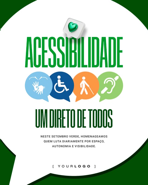 POST MÍDIA SOCIAL SETEMBRO VERDE ÍCONES ACESSIBILIDADE BALÃO PSD EDITÁVEL