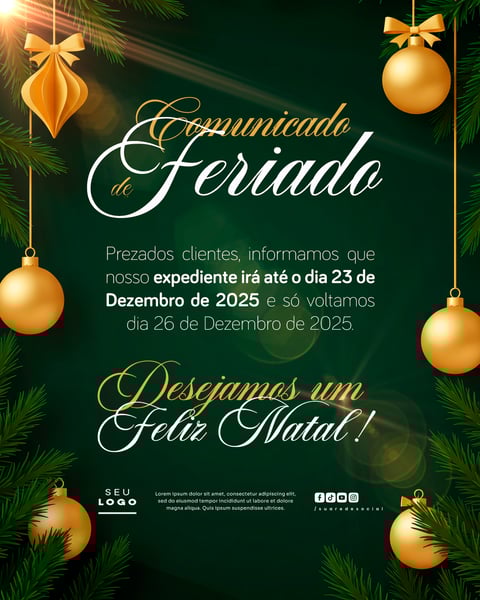COMUNICADO DE NATAL AVISO ANÚNCIO RECESSO FERIADO SOCIAL MEDIA PSD EDITÁVEL 1