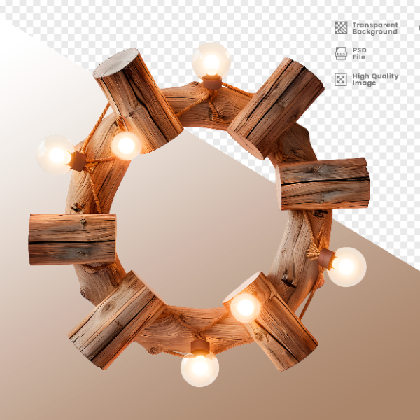 CÍRCULO DE MADEIRA COM LUZ - ELEMENTO 3D PARA COMPOSIÇÃO - WOOD