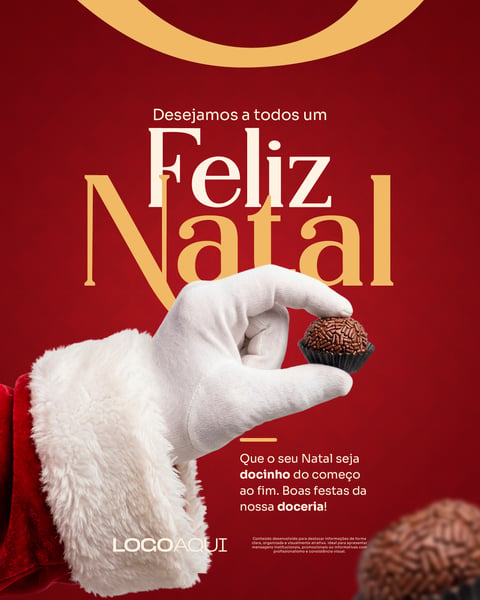 FELIZ NATAL COM BRIGADEIRO NA MÃO DE PAPAI NOEL SOCIAL MEDIA FLYER PSD EDITÁVEL