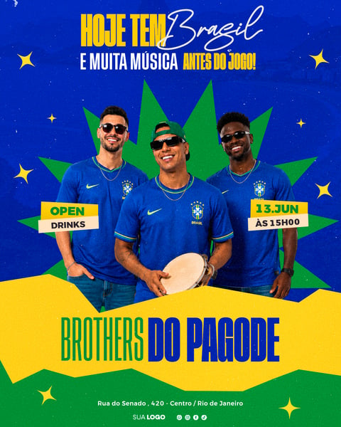 FLYER EVENTO PAGODE SAMBA COPA DO MUNDO BRASIL SHOW FUTEBOL BAILE ELETRÔNICO FESTA
