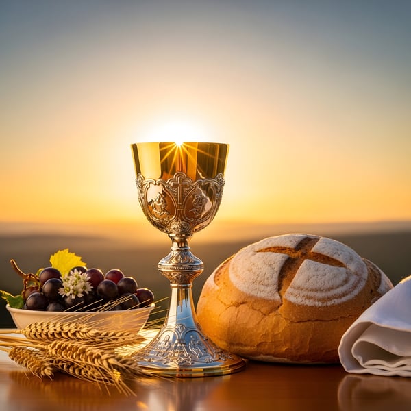 SANTA CEIA DO SENHOR AO POR DO SOL UVA TAÇA PÃO E TRIGO 04