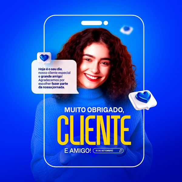 DIA DO CLIENTE 15 DE SETEMBRO POST BANNER COMEMORATIVO PSD EDITÁVEL