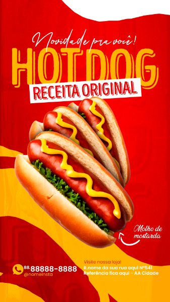 STORIES RECEITA ORIGINAL DO MELHOR HOT DOG SOCIAL MEDIA LANCHONETE PSD EDITÁVEL