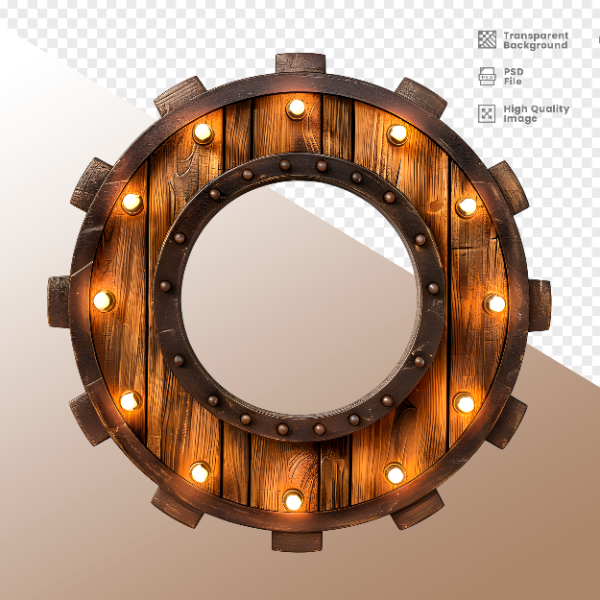 RODA DE MADEIRA COM LUZ - ELEMENTO 3D PARA COMPOSIÇÃO - WOOD