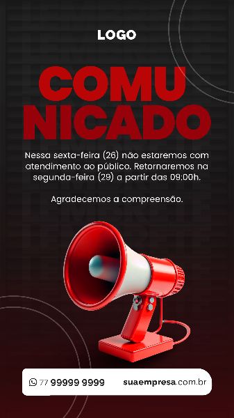 SOCIAL MEDIA PARA AVISOS E COMUNICADOS - VERMELHO