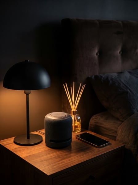 CABECEIRA DE CAMA COM APENAS A LUZ DO ABAJUR 4