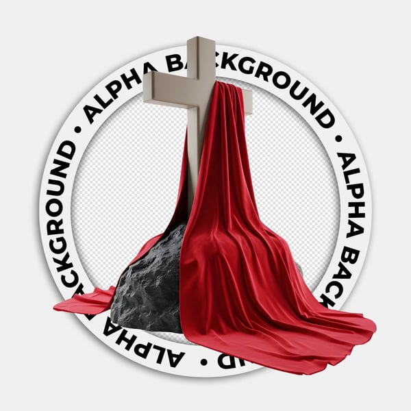 CRUZ DE MADEIRA SOBRE A ROCHA COM UM TECIDO VERMELHO EM VOLTA DO TECIDO 01