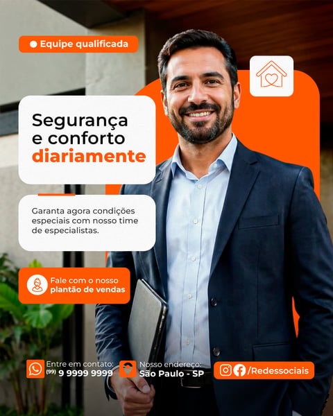 CORRETORA DE IMÓVEIS SEGURANÇA E CONFORTO SOCIAL MEDIA PSD EDITÁVEL
