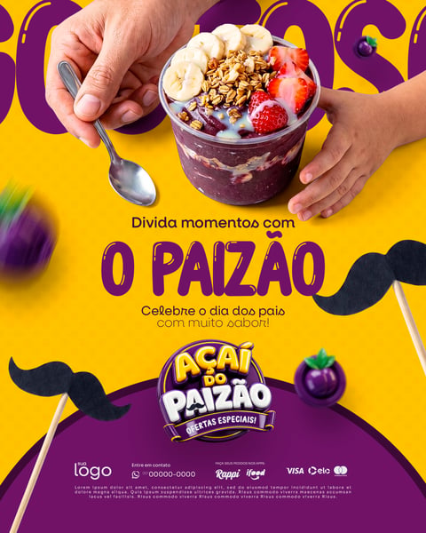 DIVIDA MOMENTOS COM O PAIZÃO AÇAÍTERIA AÇAÍ DIA DOS PAIS SOCIAL MEDIA PSD EDITÁVEL