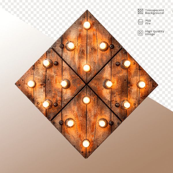 LOSANGO DE MADEIRA COM LUZ - ELEMENTO 3D PARA COMPOSIÇÃO