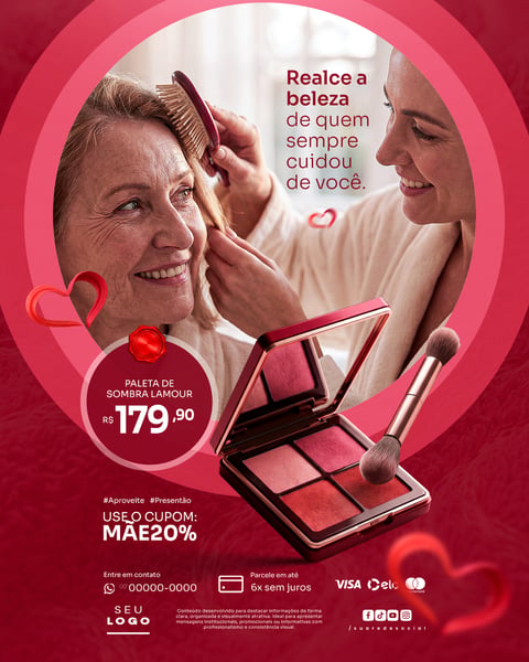 Oferta Paleta de Sombras Maquiagem Presente Dia das Mães Social Media PSD Editável