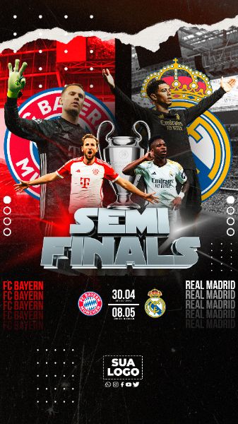 FLYER ESPORTIVO SEMIFINAIS CHAMPIONS LEAGUE MADRID X BAYERN STORIES