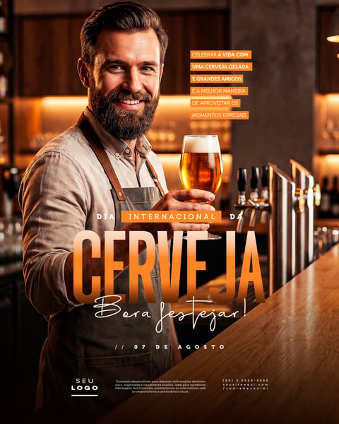 DIA INTERNACIONAL DA CERVEJA 07 DE AGOSTO SOCIAL MEDIA PSD EDITÁVEL