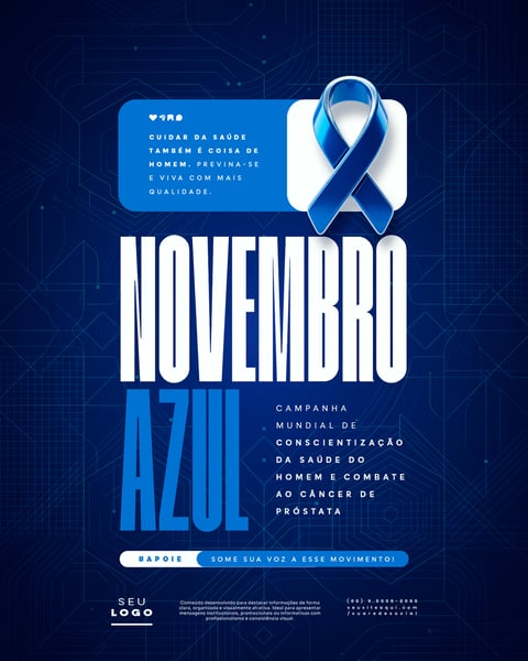 NOVEMBRO AZUL CAMPANHA MUNDIAL DE CONSCIENTIZAÇÃO DA SAÚDE DO HOMEM E COMBATE AO CÂNCER DE PRÓSTATA SOCIAL MEDIA PSD EDITÁVEL 2