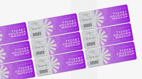 Mockup Ticket Voucher de ingressos para evento Realista em PSD Editável 54