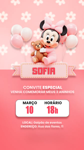CONVITE ANIVERSÁRIO INFANTIL MINNIE MINEY SOCIAL MEDIA PSD EDITÁVEL 10