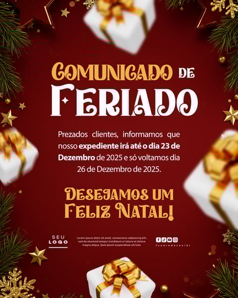 COMUNICADO DE NATAL AVISO ANÚNCIO RECESSO FERIADO SOCIAL MEDIA PSD EDITÁVEL 14