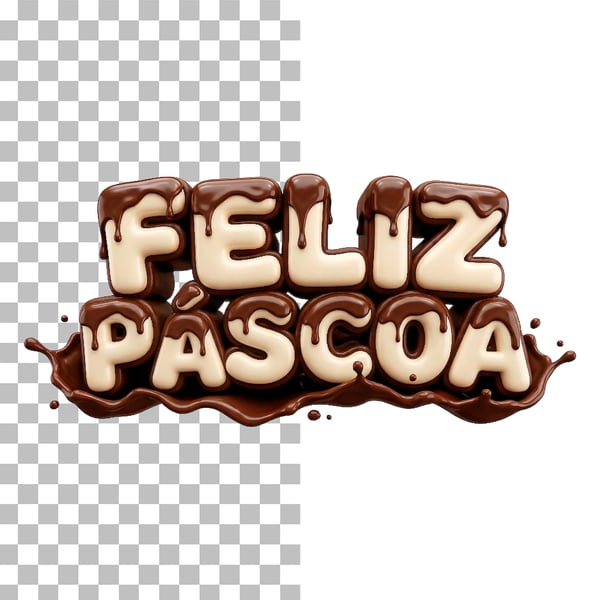 SELO 3D COM CHOCOLATE FELIZ PÁSCOA EM PNG