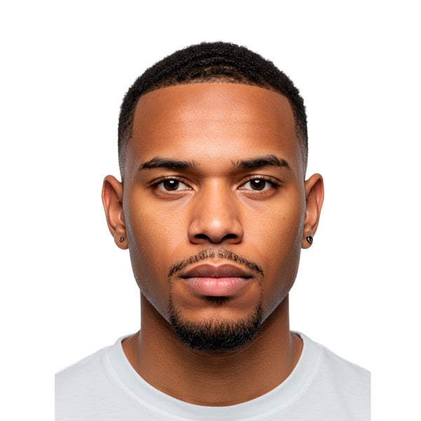 HOMEM NEGRO COM CORTE LOW FADE VISTO DE FRENTE