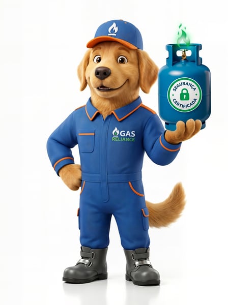 MASCOTE SEGURANDO UM BOTIJÃO DE GÁS COM EMBLEMA SEGURANÇA CERTIFICADA 1