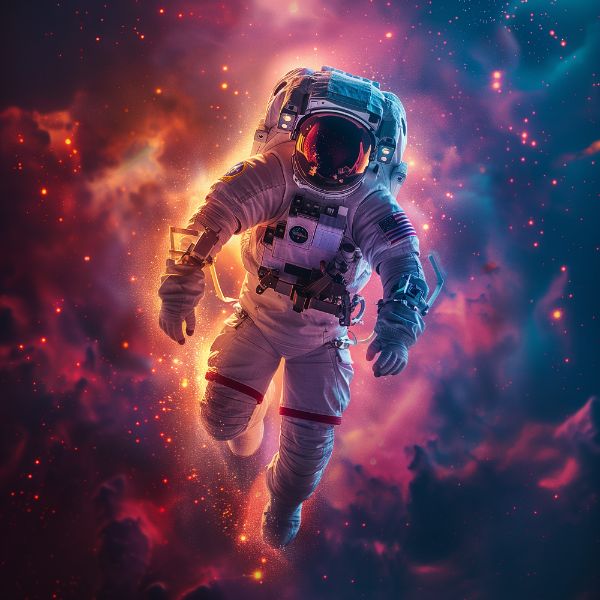 ASTRONAUTA NA ESPAÇO | COM LUZES NEON | FAÍSCAS | IMAGEM BACKGROUND