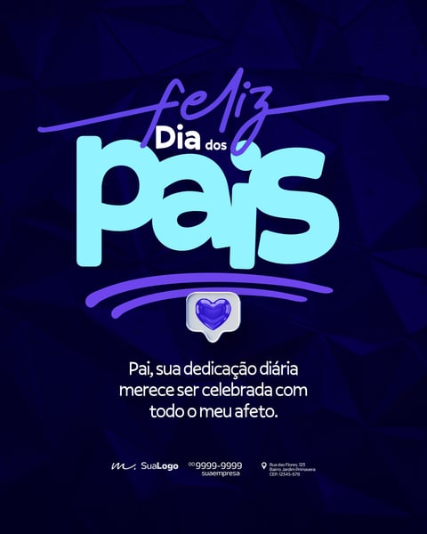 TIPOGRAFIA DE FELIZ DIA DOS PAIS EM FUNDO POLIGONAL ESCURO POST PSD EDITÁVEL