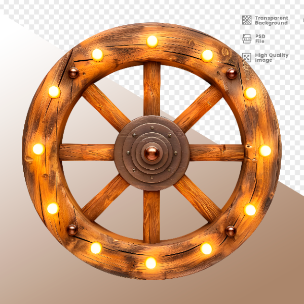 RODA DE MADEIRA COM LUZ - ELEMENTO 3D PARA COMPOSIÇÃO - WOOD