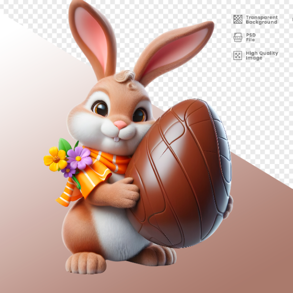 COELHO DA PÁSCOA  ELEMENTO 3D PARA COMPOSIÇÃO - COELHO COM CHOCOLATE