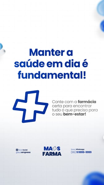FARMÁCIA REMÉDIOS CÁPSULA FORMULAS MEDICAMNETOS PROMOÇÃO SOCIAL MEDIA PSD EDITÁVEL