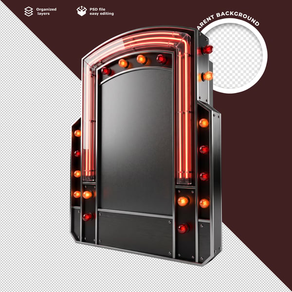 ESPELHO DECORATIVO 3D NEON VERMELHO LUXUOSO COM LUZES RETRÔ E ESTRUTURA METÁLICA