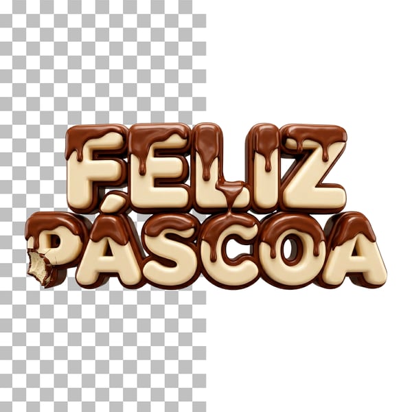 SELO 3D FELIZ PÁSCOA COM CHOCOLATE MORDIDO EM PNG
