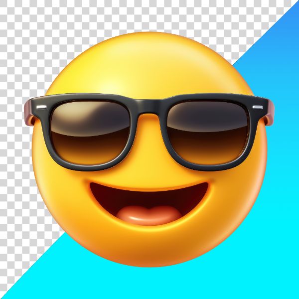 EMOJI DE ROSTO SORRINDO COM ÓCULOS DE SOL PNG