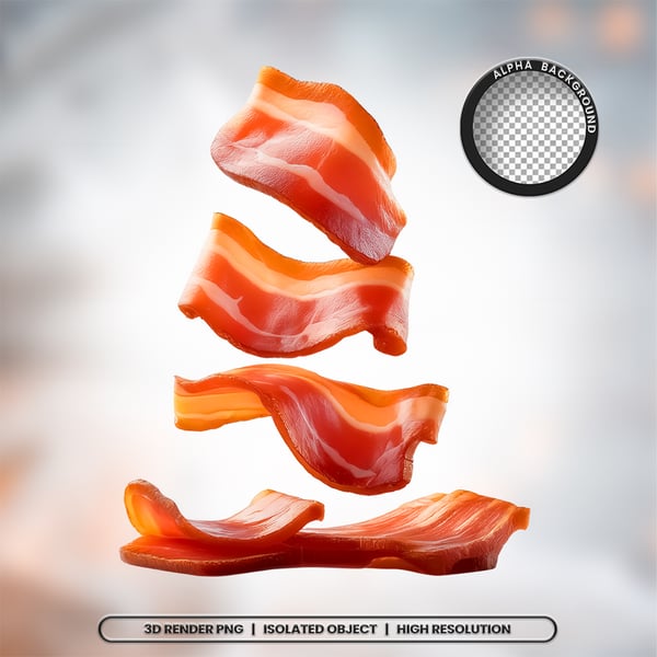 3D RENDER FATIAS PEDAÇOS DE BACON CARNE ELEMENTO ÍCONE PSD PNG 7