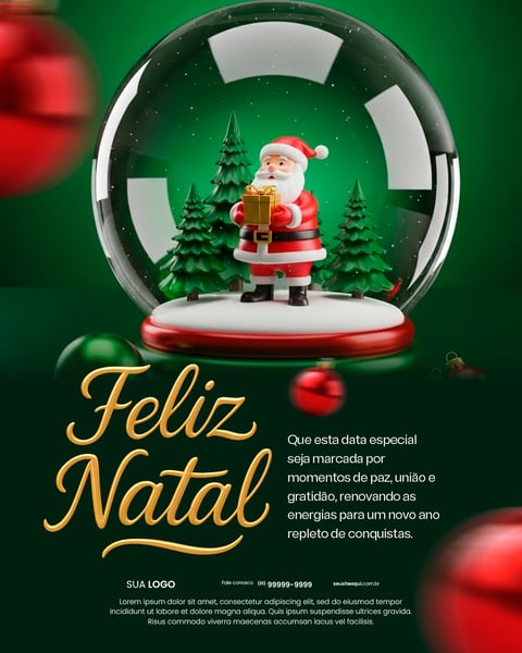 Feliz Natal Com Papai Noel Em Globo De Neve E Presente Social Media PSD Editável
