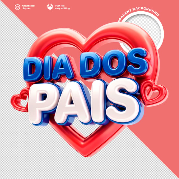 Post Feed Dia Dos Pais Moderno Coração Vermelho Branco Azul PSD Editável