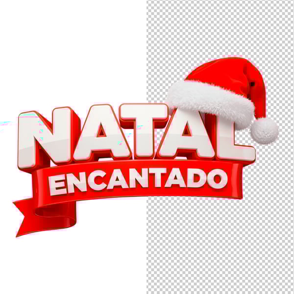 SELO 3D NATAL ENCANTADO COM GORRO DE NATAL EM PNG