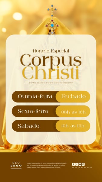 HORÁRIO DE FUNCIONAMENTO CORPUS CHRISTI COMUNICADO DATA RELIGIOSA CRISTÃ SOCIAL MEDIA STORY