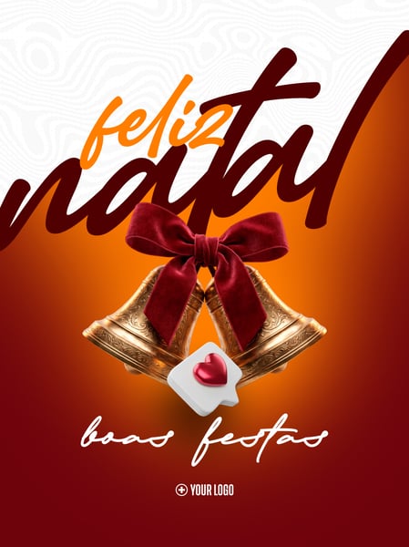 NATAL COM SINOS E LAÇO VERMELHO SOCIAL MEDIA FLYER PSD EDITÁVEL