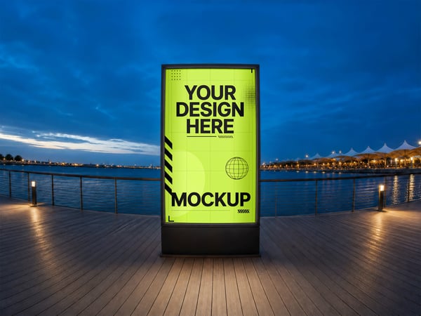 OUTDOOR MOCKUP EM MARINA VISTA NOTURNA