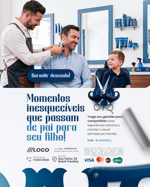De pai para filho Garantir desconto Barbearia Dia dos Pais Social Media PSD Editável