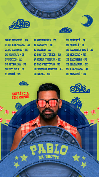 FLYER AGENDA DE SHOWS SÃO JOÃO PABLO DA SHOPEE STORY PSD EDITÁVEL
