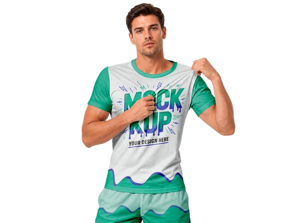 CAMISETA MOCKUP EM MODELO MASCULINO MÃOS NOS OMBROS