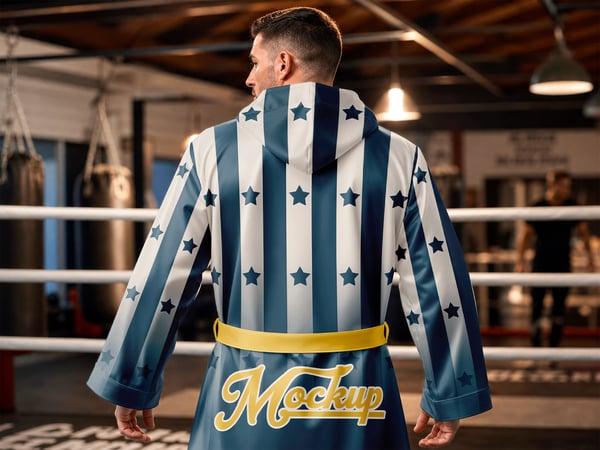 ROBE DE BOXE MOCKUP EM ACADEMIA MODELO DE COSTAS