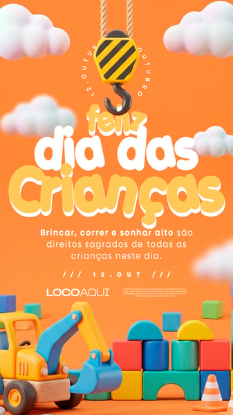 DIA DAS CRIANÇAS GUINDASTE BRINQUEDOS SOCIAL MEDIA FLYER PSD EDITÁVEL STORY