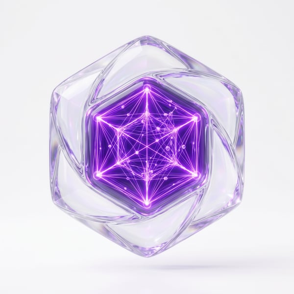 ÍCONE 3D RENDER NÚCLEO DE INTELIGÊNCIA ARTIFICIAL TRANSLÚCIDO EM VIDRO CRISTALINO 2 5K